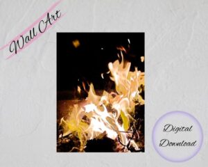 Fire in the Dark Wall Art featuring a striking image of a fire set against a dark backdrop.