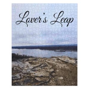 The Lover's Leap Jigsaw Puzzle features a seemingly endless view of the Might Mississippi River and surrounding farmland.