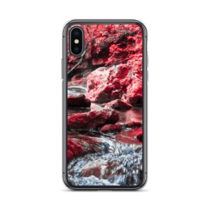 Red Serenity iPhone Case with a creek scene for nature lovers.